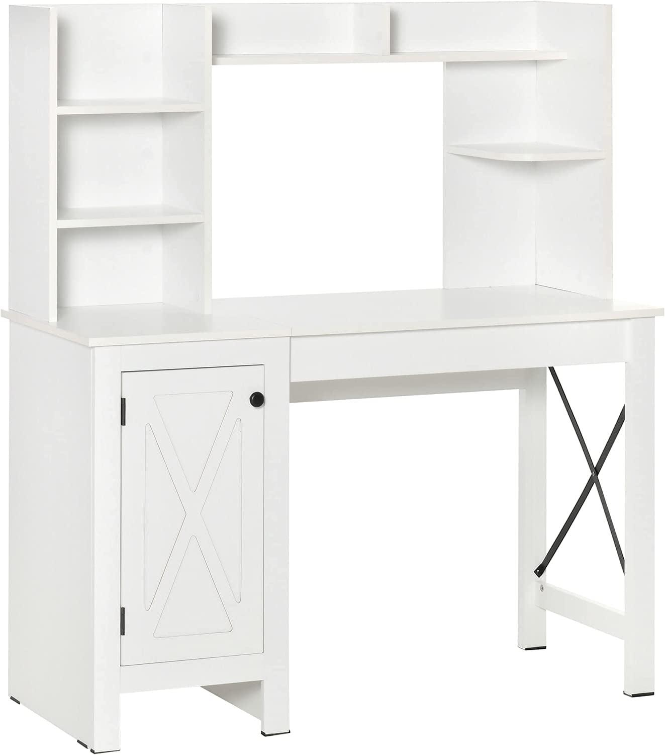 HOMCOM Farmhouse Computer Desk with Hutch and Cabinet, Home office Desk with Storage, for Study