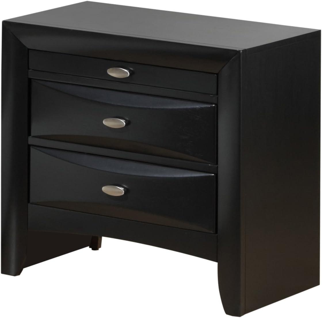Linda Black Contemporary 3-Drawer Nightstand with Metal Knobs
