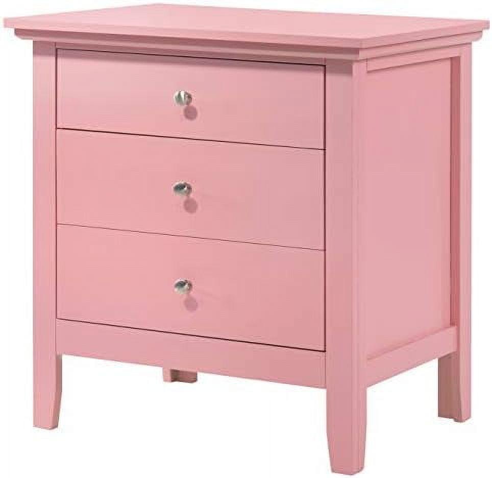 Transitional Pink 3-Drawer Nightstand with Nickel Accents