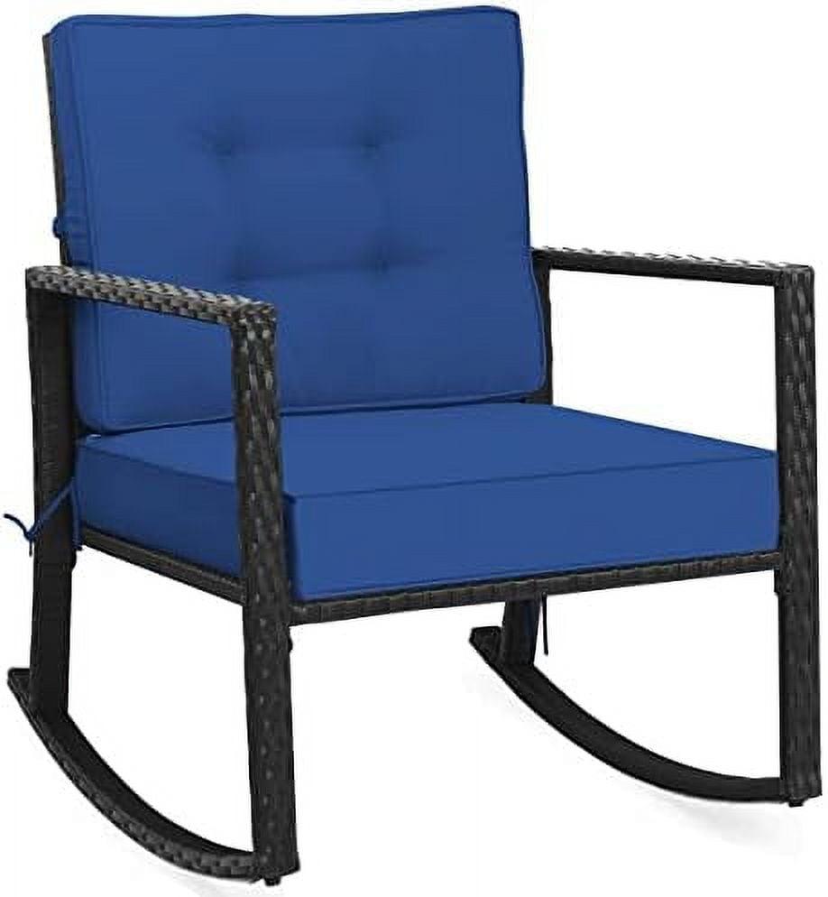 Elegant Black Iron & Blue Cushioned Rocking Chair for Outdoor Leisure