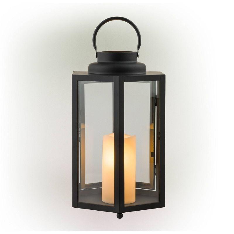 14" Black and White LED Pathway Lantern with Glass Panels