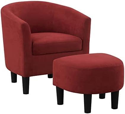 Sustainably Sourced Red Microfiber Barrel Accent Chair with Ottoman