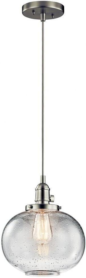 Avery 9.75" 1 Light Mini Pendant with Clear Seeded Glass in Brushed Nickel