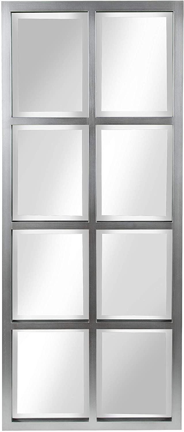 17" x 42" Stryker Windowpane Framed 8-Pane Wall Mirror Silver - Kate and Laurel: Beveled, Easy Mount