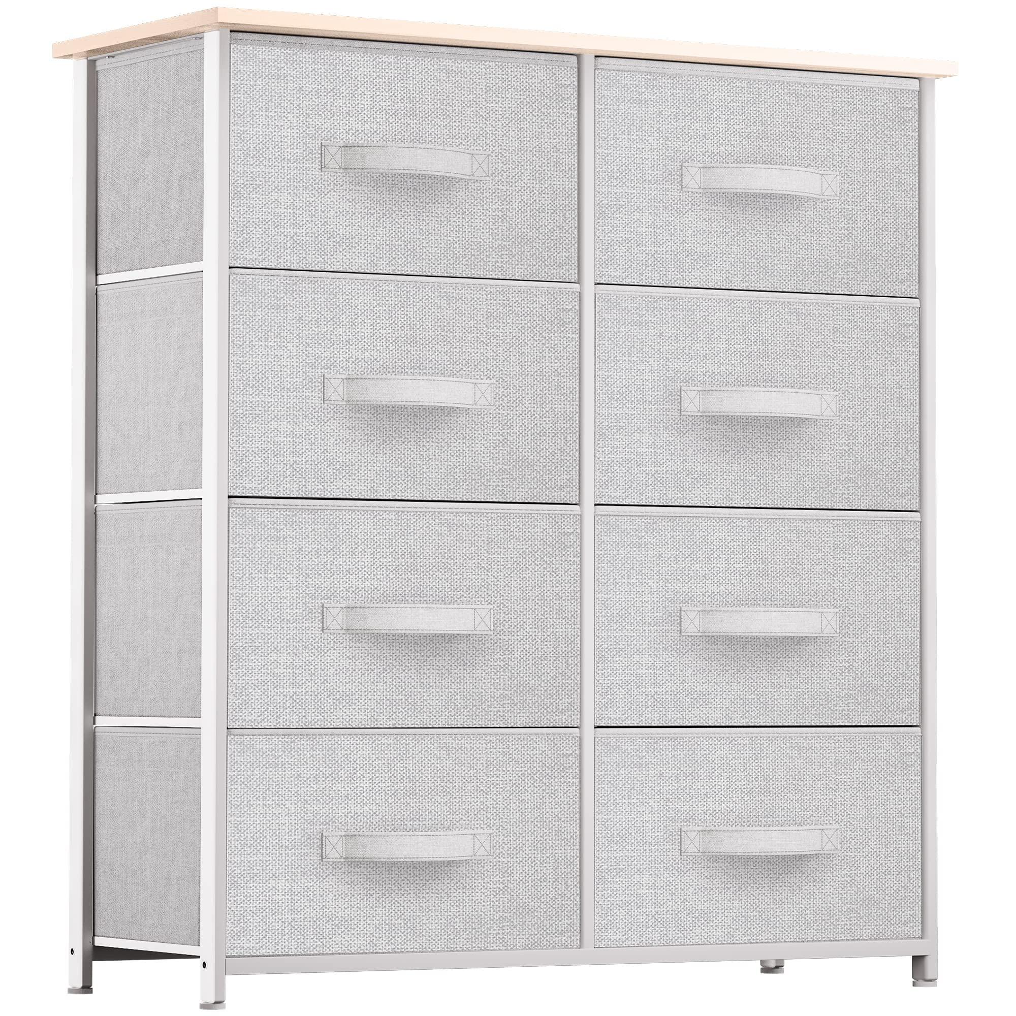 Gray 8-Drawer Fabric Storage Tower with Wooden Top