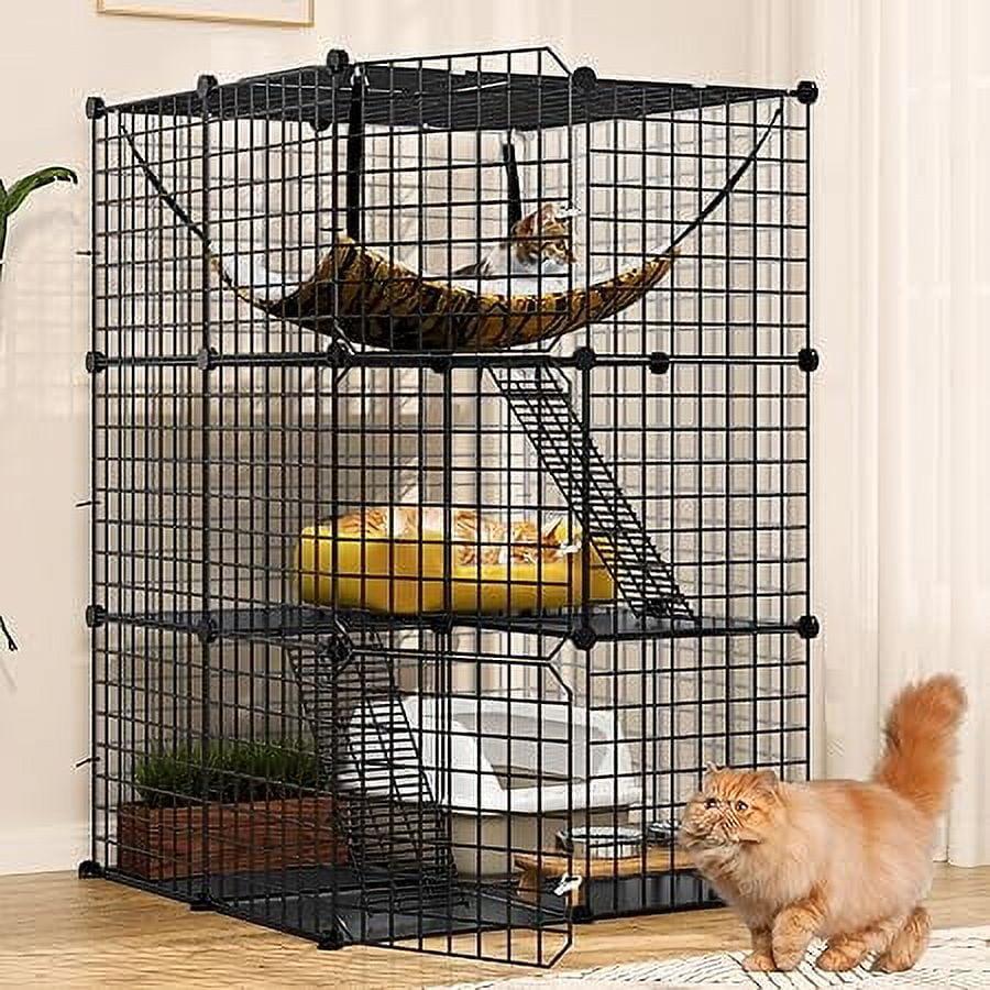 YITAHOME Cat Cage Indoor Catio DIY Cat Enclosures Metal Cat Playpen 3-Tiers Kennels Pet Crate with Extra Large Hammock for 1-2 Cats, Rabbit