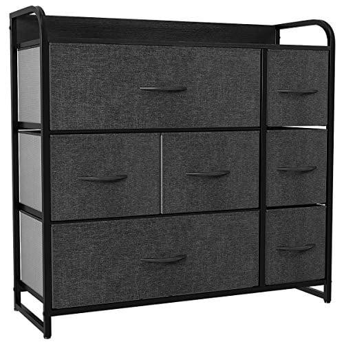 Black and Grey Fabric Dresser with 7 Deep Drawers