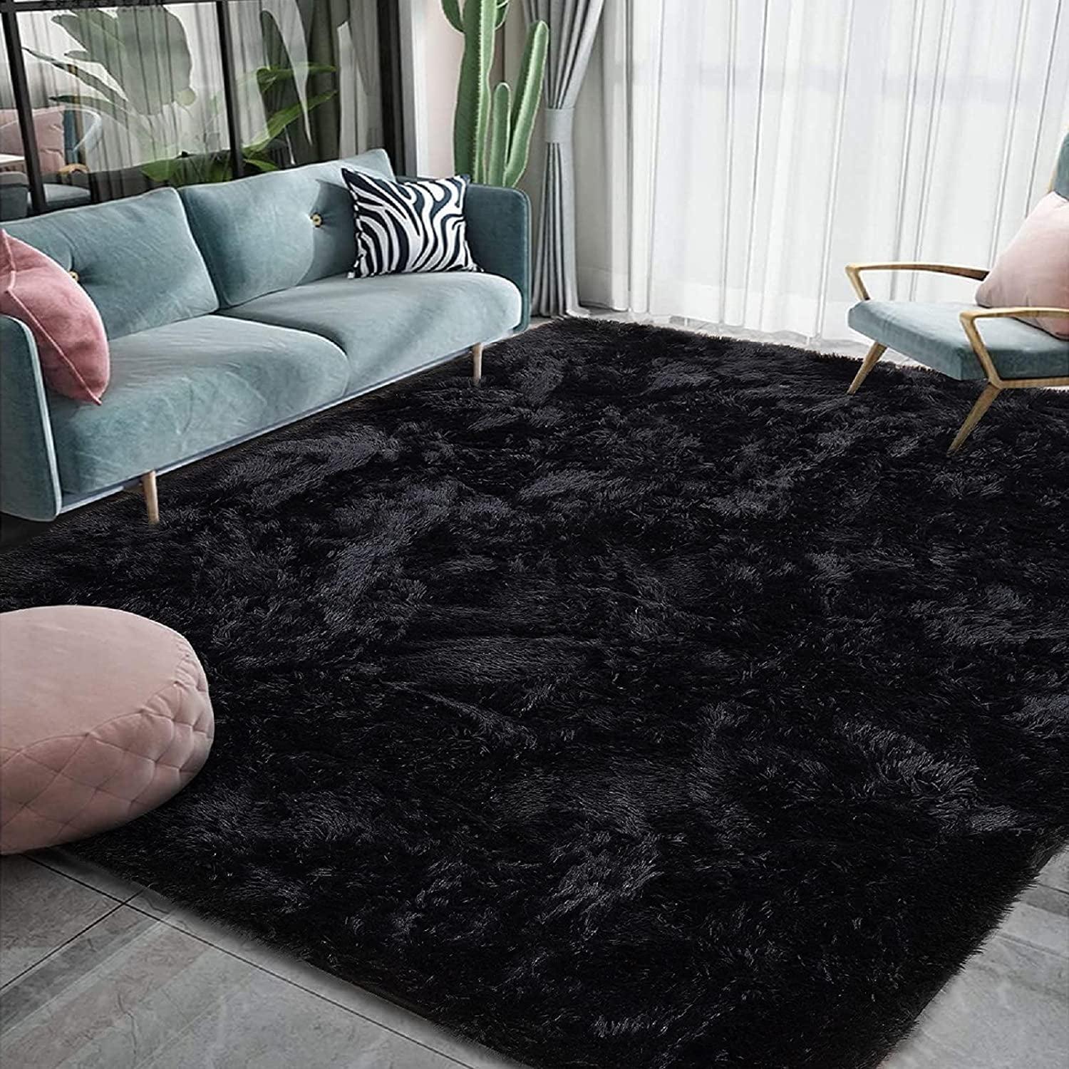 YJ.GWL Soft Fluffy Area Rugs for Bedroom Shaggy Living Room Rug Carpets for Bedroom Home Decor,4'x6',Black