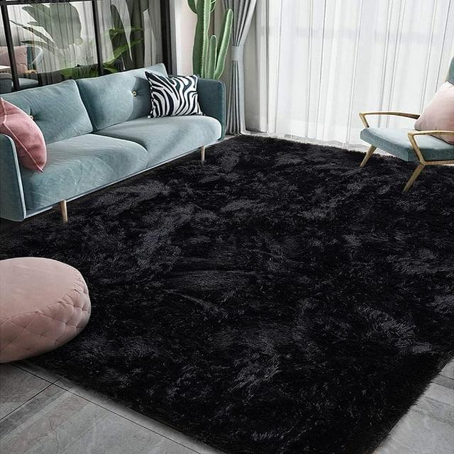 YJ.GWL Soft Fluffy Area Rugs for Bedroom Shaggy Living Room Rug Carpets for Bedroom Home Decor,4'x6',Black