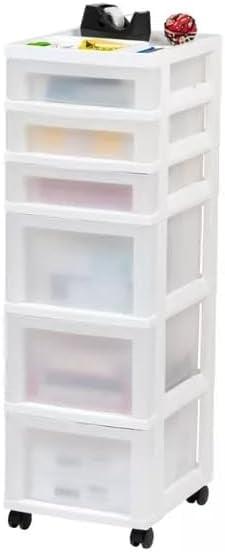 Iris White 6-Drawer Storage Tower with Organizer Top and Wheels