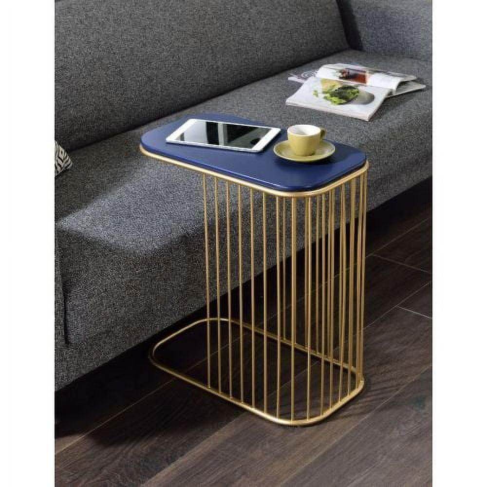 Aviena Accent Table Blue/Gold - Acme Furniture: Gold Frame, C-Shape, Living Room Side Table, Wood Composite