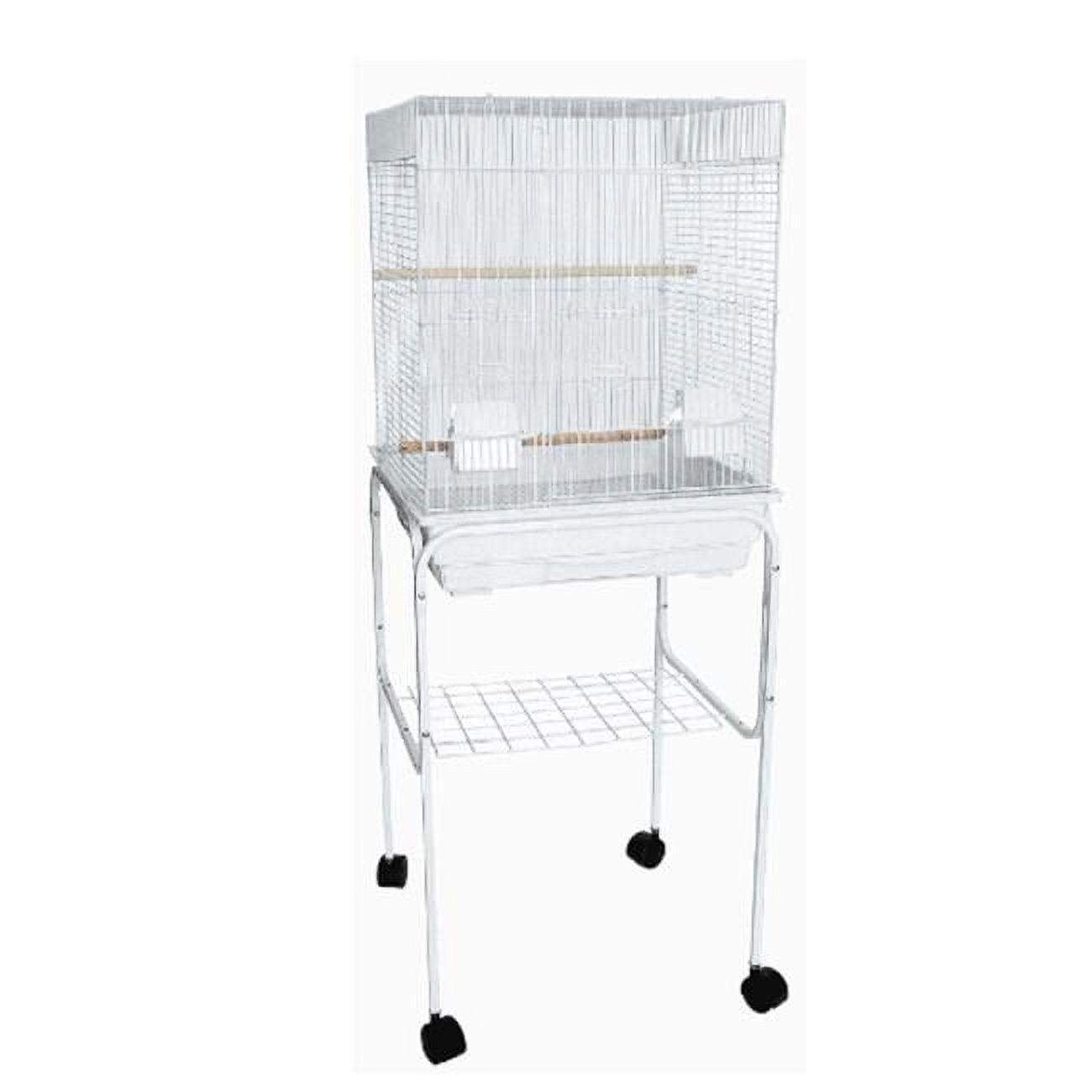 White Flat Top Bird Cage with Stand and Removable Tray