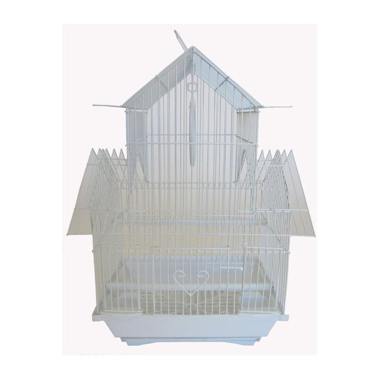 Small White Pagoda Top Bird Cage with Accessories