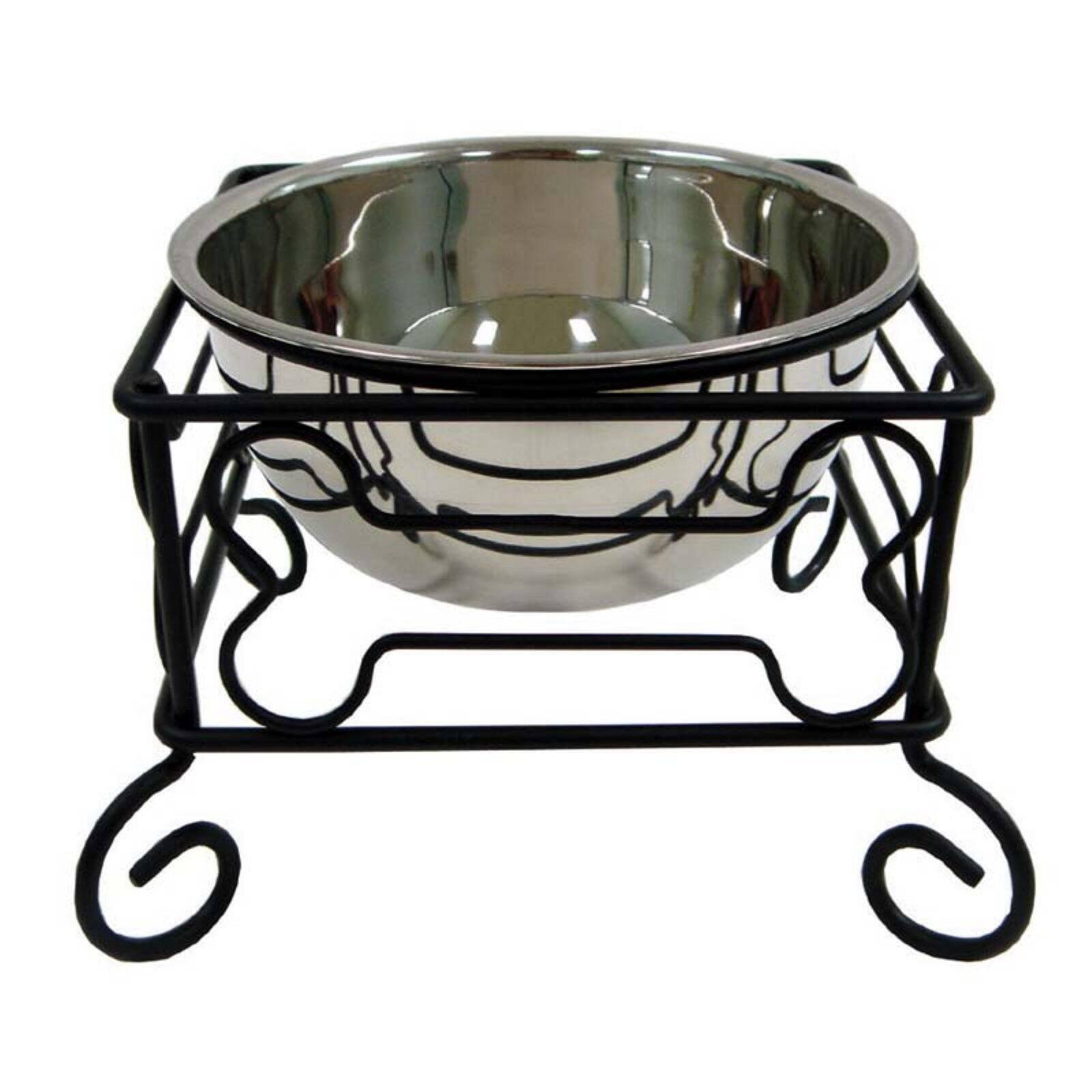YML 5-Inch Wrought Iron Stand with Single Stainless Steel Feeder Bowl