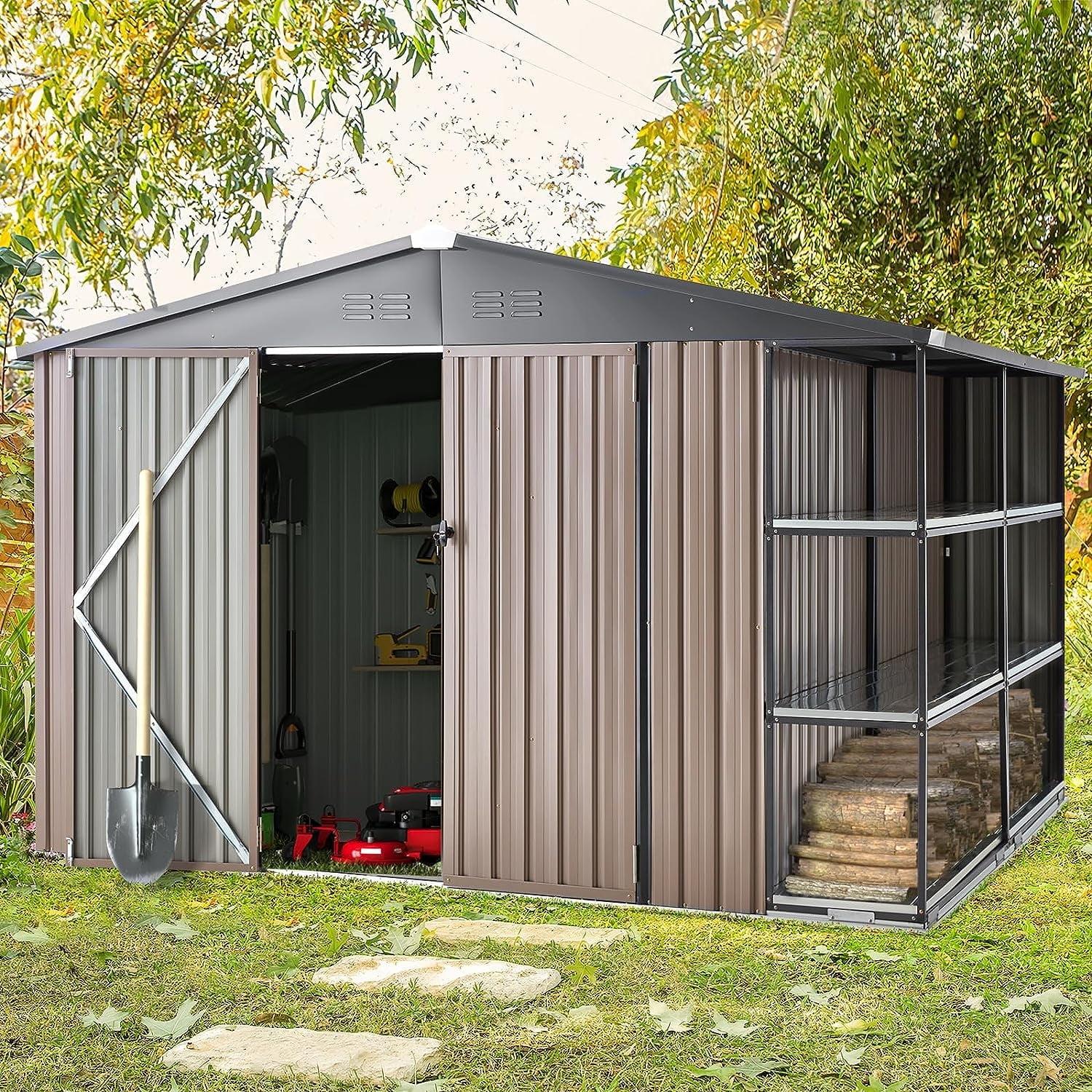 YODOLLA 10 ft. W x 8 ft. D Galvanized Steel Storage Shed