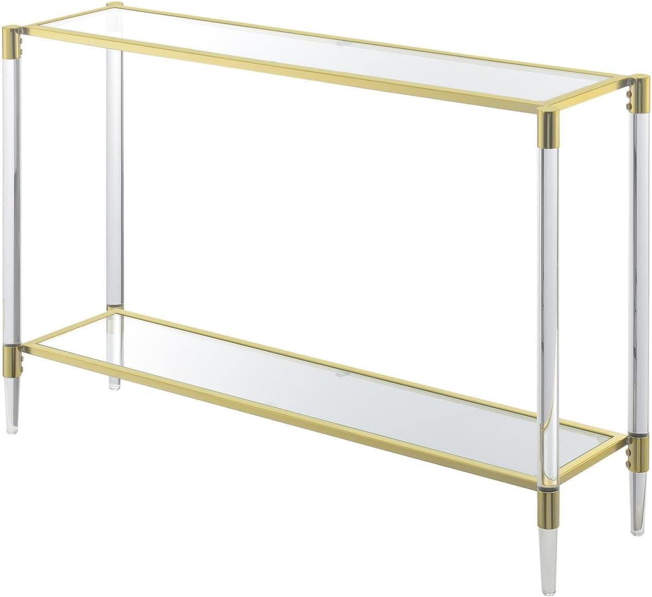 Elegant Gold Chrome and Clear Glass 2-Tier Console Table with Acrylic Legs