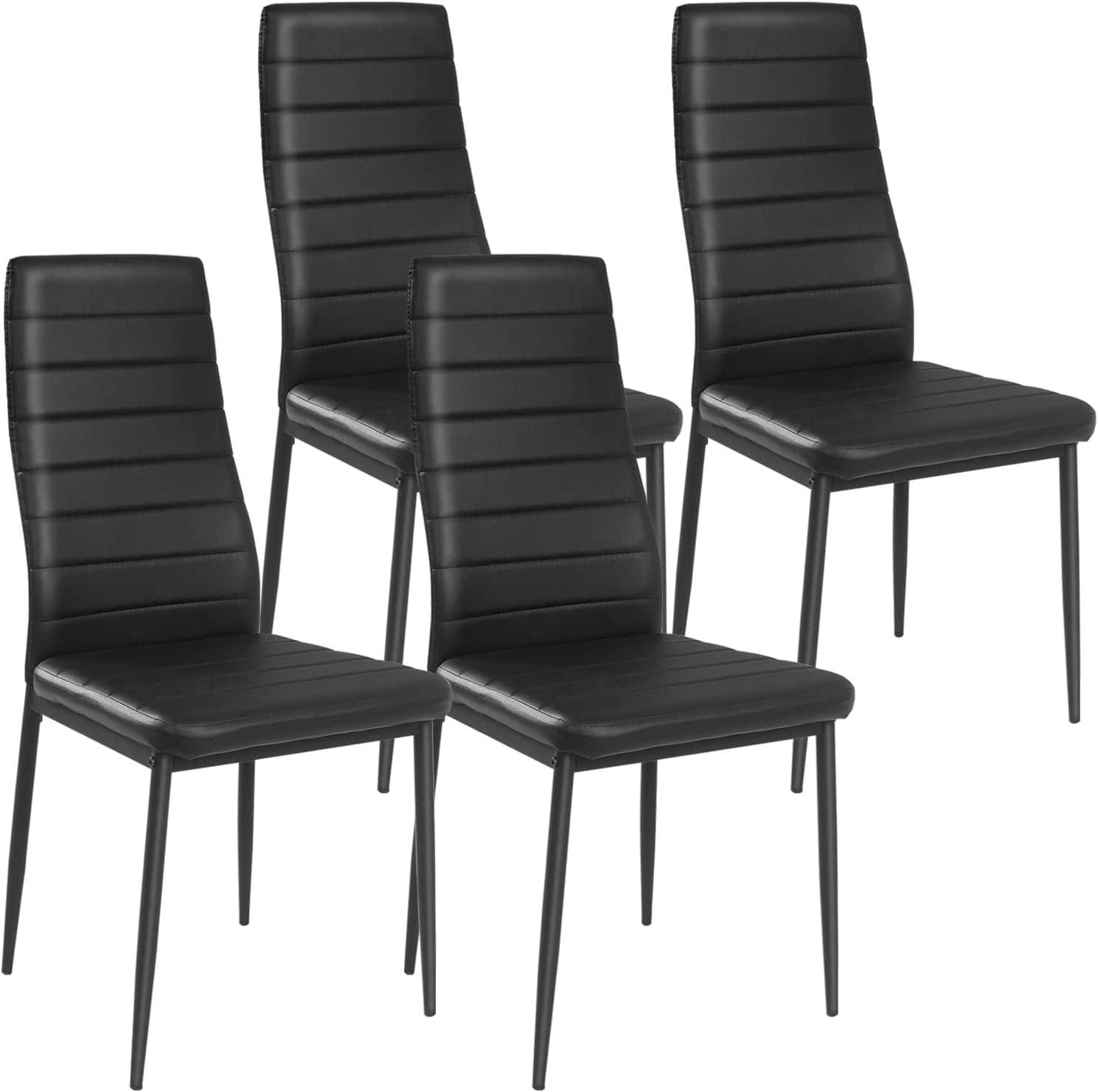 Modern Dining Chairs Set of 4, Mid Century Dining Chair w/Metal Legs, High Back and Leather, Upholstered Kitchen & Dining Room Chairs, Black