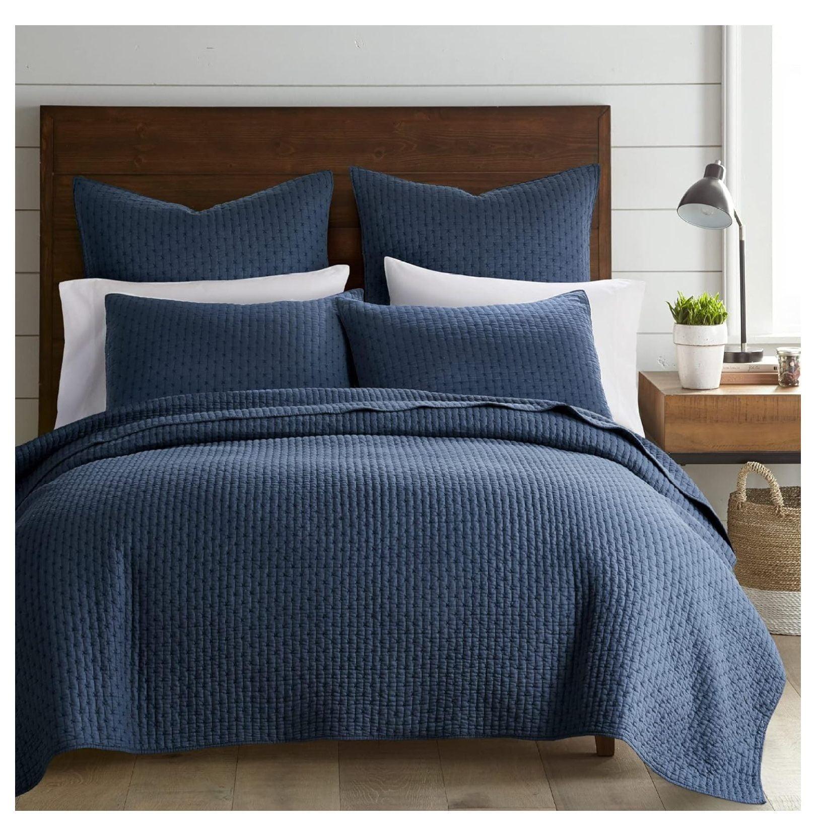 Navy Cotton Full Reversible Quilt Set