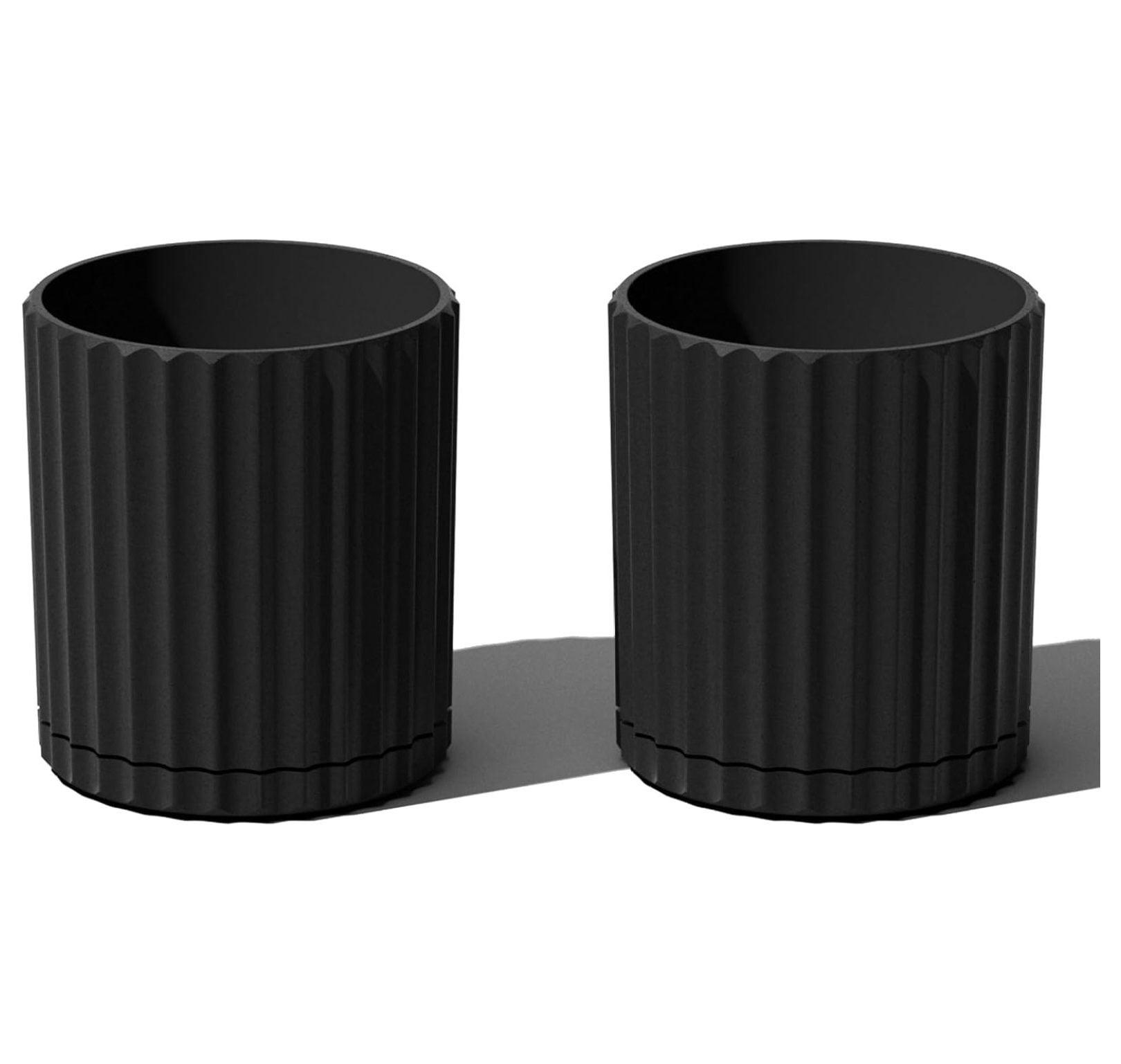 Roman Column Inspired Black Plastic-Stone 6" Planter Pair