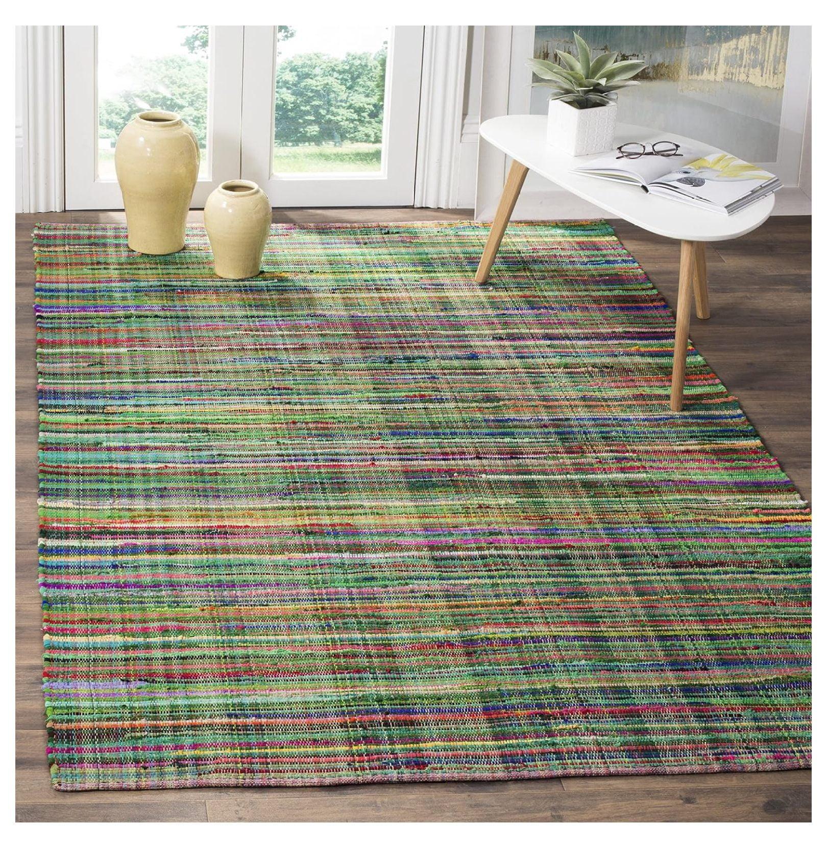 Petar Striped Multicolor Square Handwoven Wool-Cotton Rug 6' x 6'