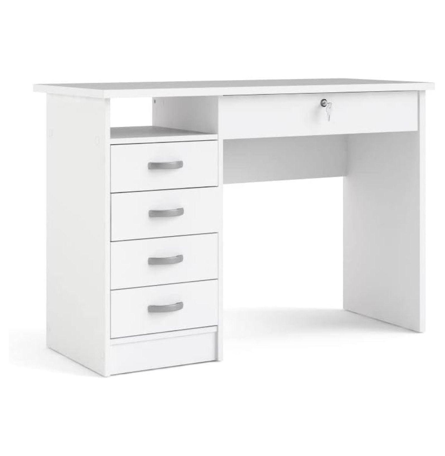 Walden White Engineered Wood Desk with 5 Drawers