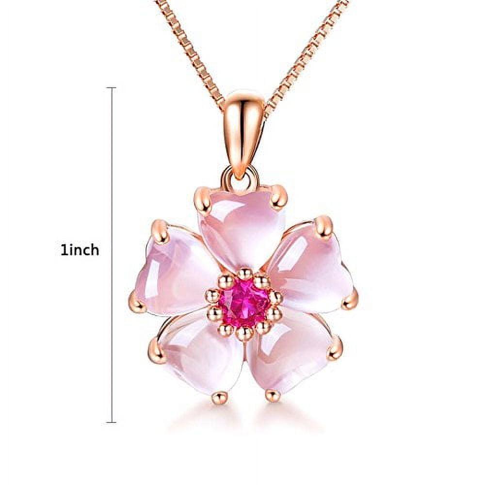 YOUMIYA Rose Gold Cherry Blossoms Necklace for Graduation Pink Beautiful Artificial Stone Crystal Necklace Best Gifts for Women Friend Lover