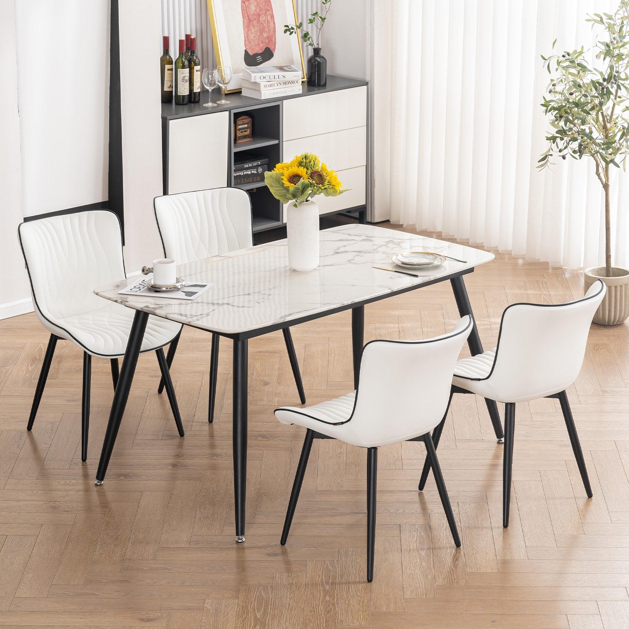 Modern Upholstered Leather Armless Dining Chairs Set of 2 White