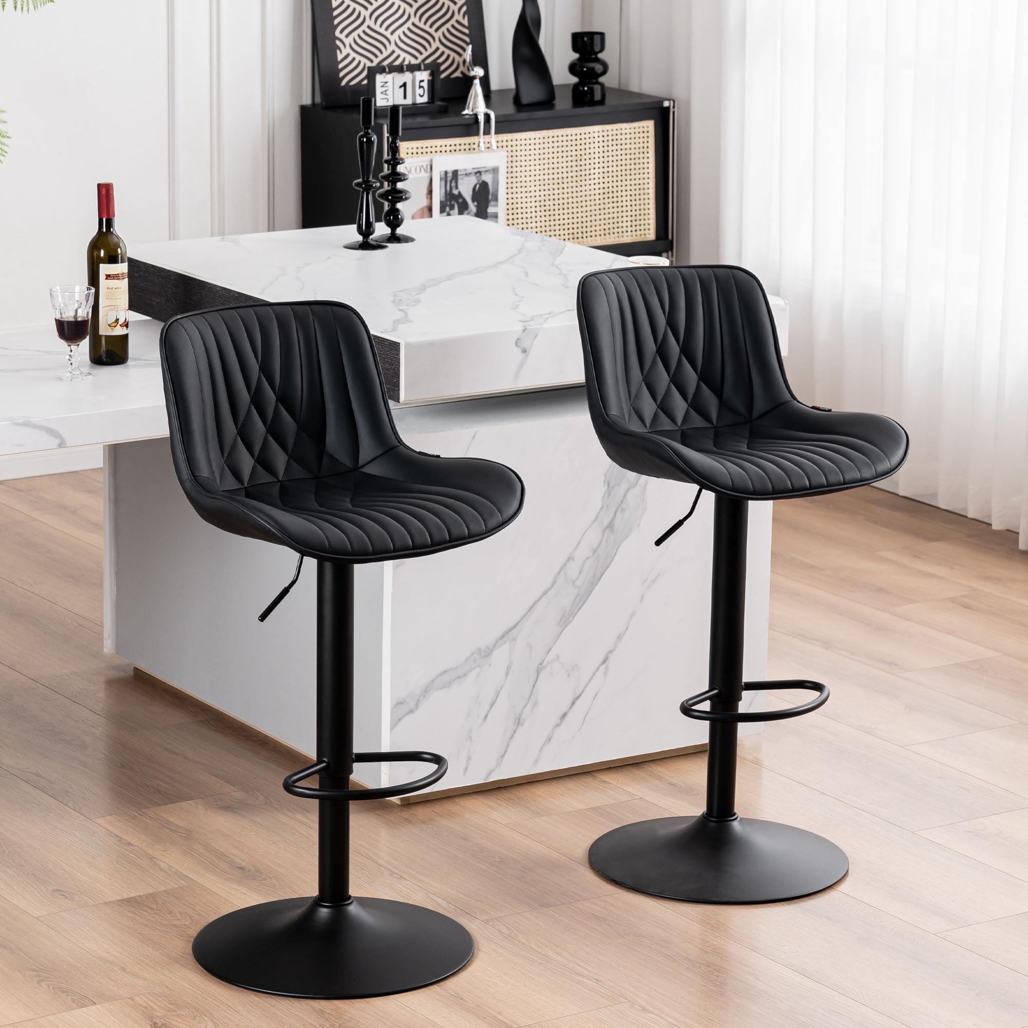 YOUNIKE Swivel Bar Stools Set of 2 Adjustable Leather Counter Barstool, Black