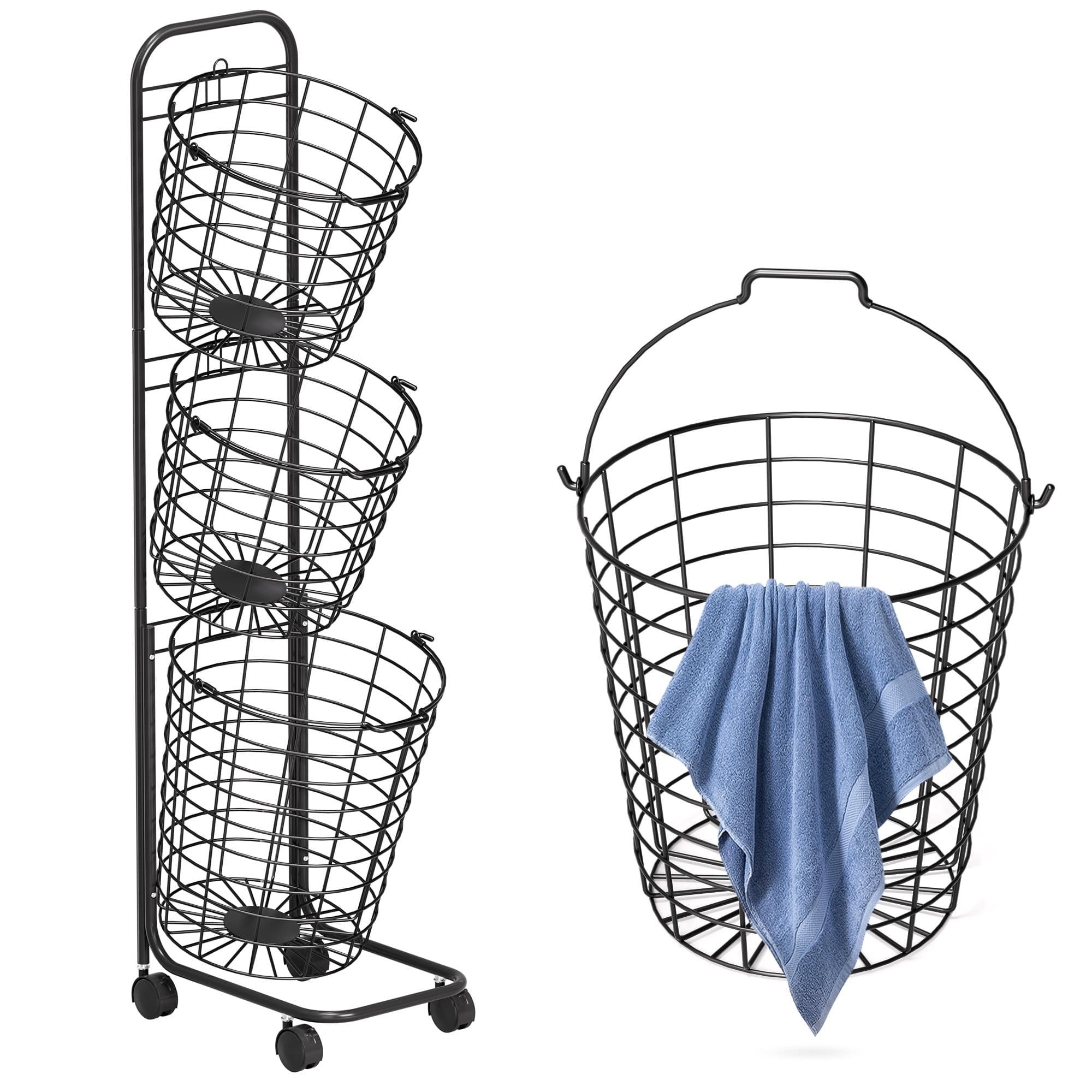 Rebrilliant 3-Tier Rolling Laundry Sorter Cart with Removable Metal Wire Baskets