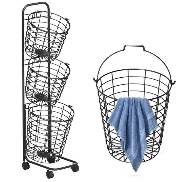 Rebrilliant 3-Tier Rolling Laundry Sorter Cart with Removable Metal Wire Baskets