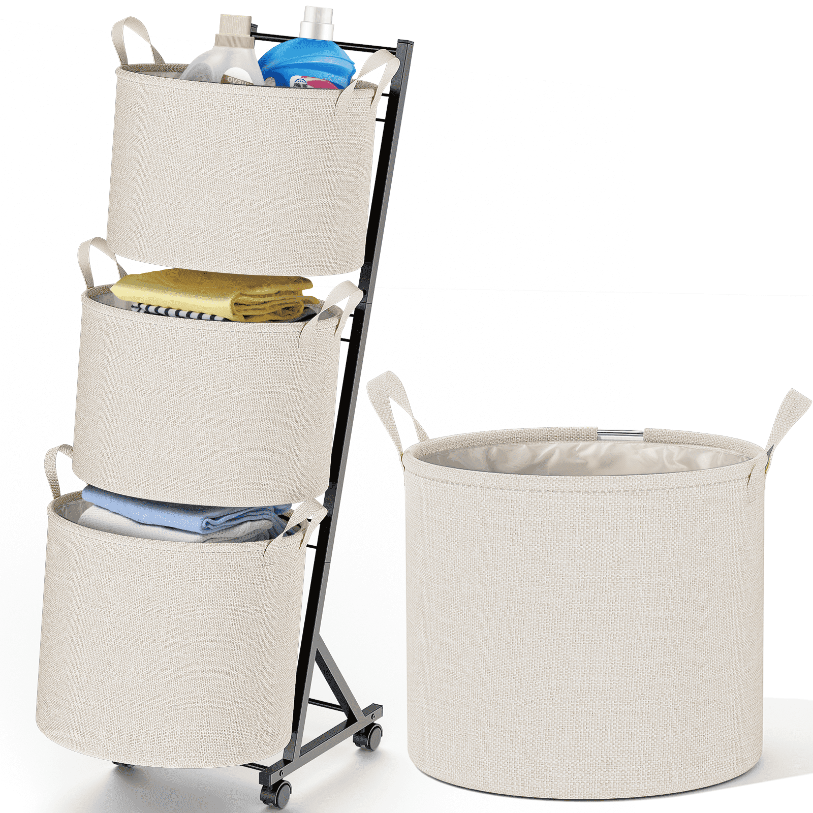 Rebrilliant 3-Tier Rolling Laundry Sorter Cart with Removable Metal Wire Baskets