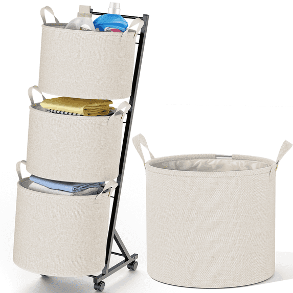 Rebrilliant 3-Tier Rolling Laundry Sorter Cart with Removable Metal Wire Baskets