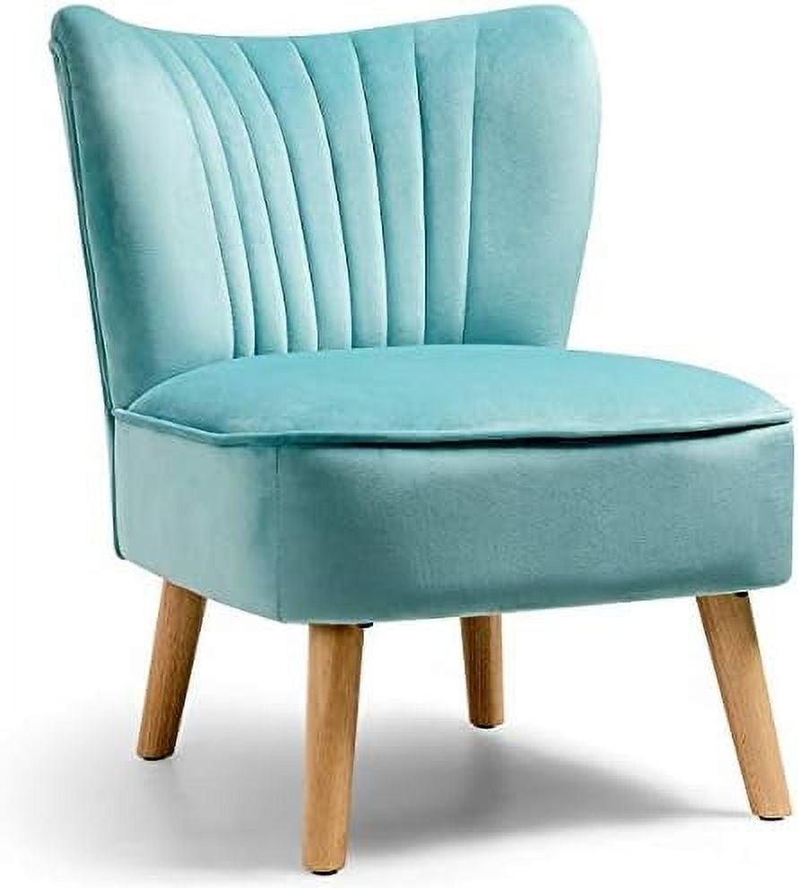 Turquoise Velvet Armless Accent Chair with Wood Legs