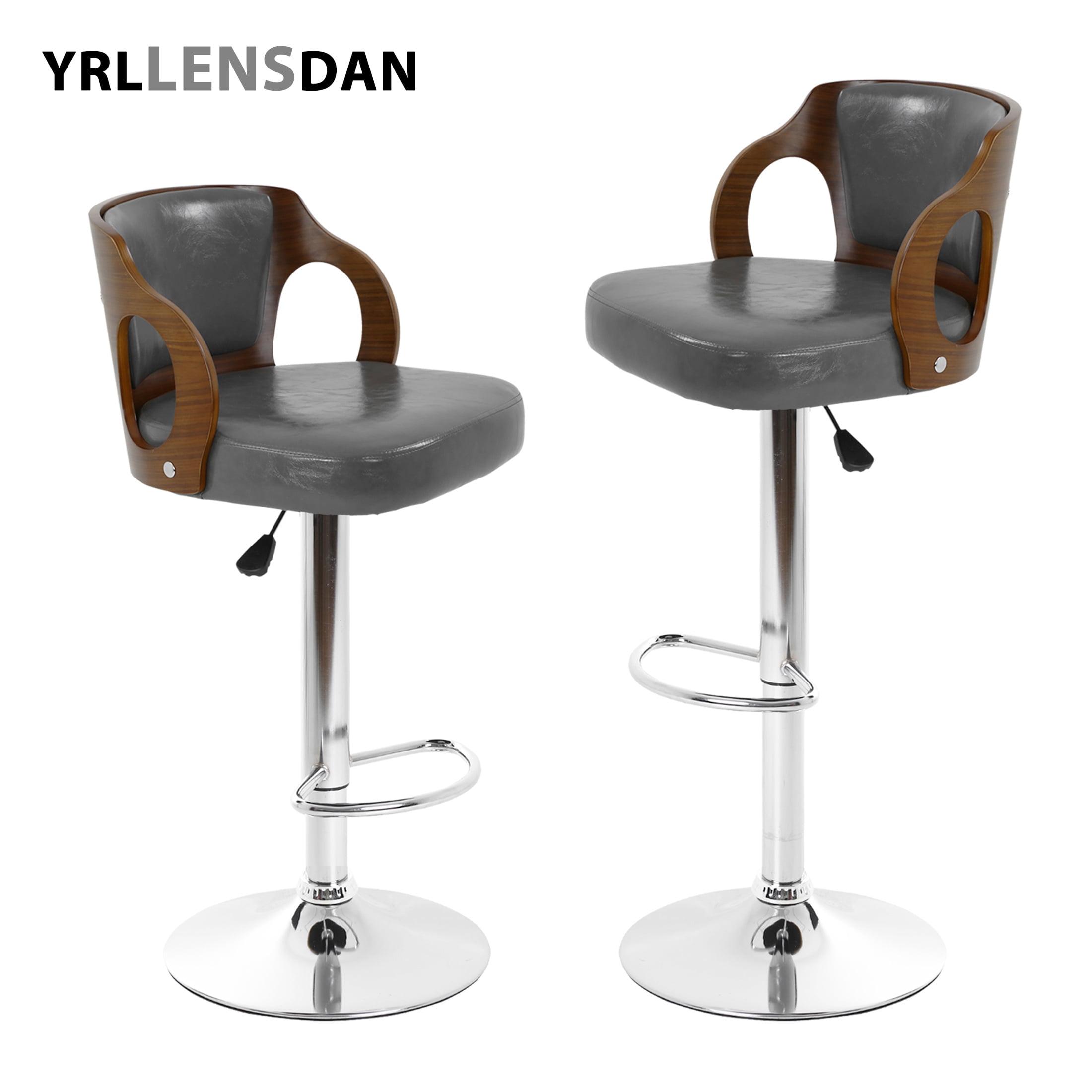 YRLLENSDAN Counter Height Adjustable Bar Stools Set of 2 with Back and Footrest Cushioned High Bar Chairs Set of 2 Leather Upholstered Kitchen Island Chairs with Metal Base,Gray