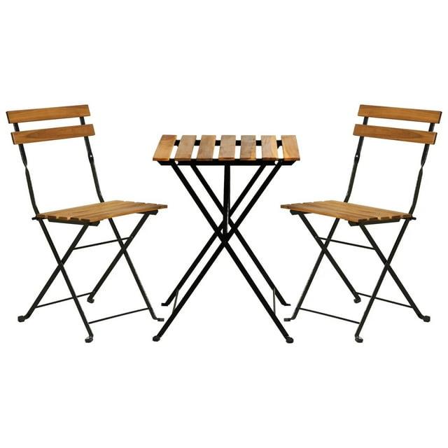 MKDLUFEI Outdoor Wood Folding Bistro Set Lightweight and Portable 3 Piece Patio Set Small Patio Furniture Set for Lawn Balcony Backyard Yard Bistro Apartment Nature…