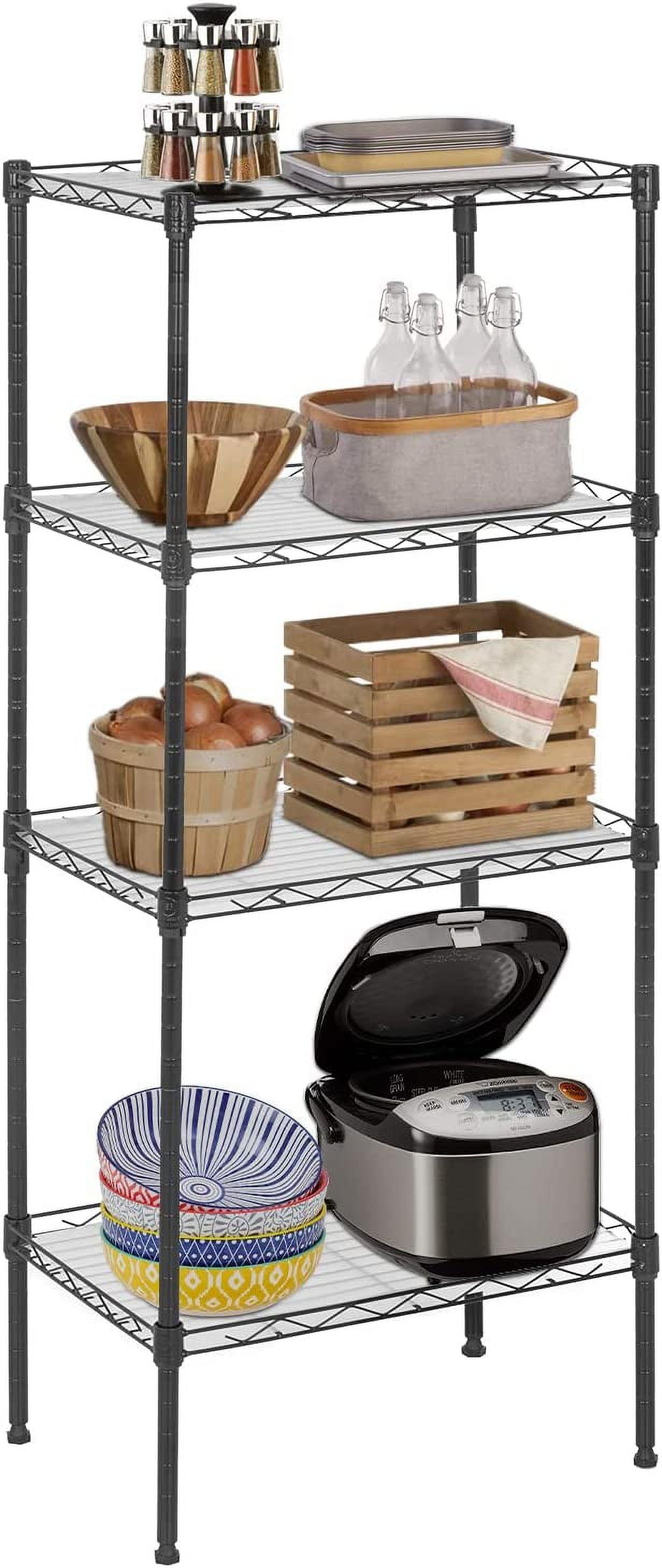 YRLLENSDAN 4 Tier Metal Shelving Units with 4 PP Sheets, 600 lbs Capacity Storage Shelves for Kitchen Heavy Duty Wire Shelving Rack for Pantry Closet Laundry