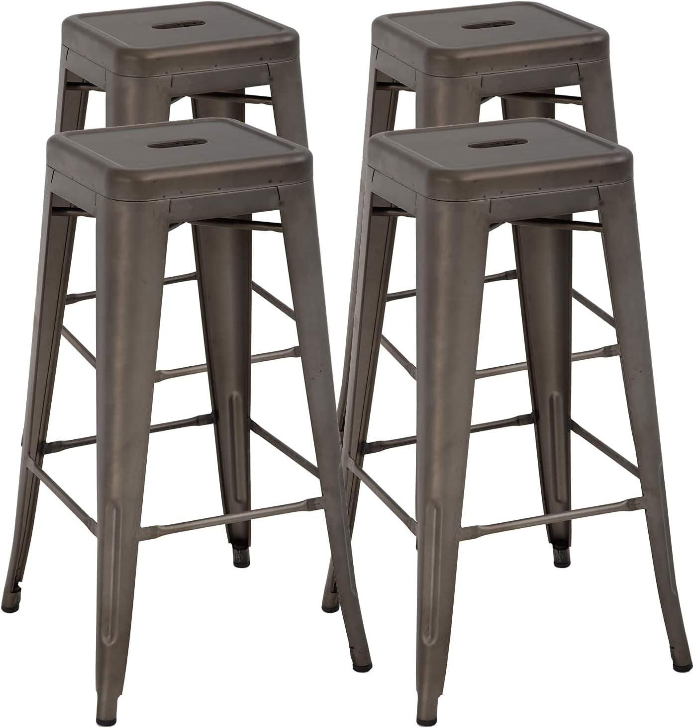 FDW Metal Bar Stools Set of 4 Counter Height Bar stools  30 Inch Indoor Outdoor Patio Bar Stool Home Kitchen Dining Stool Backless Bar Chair,Bronze