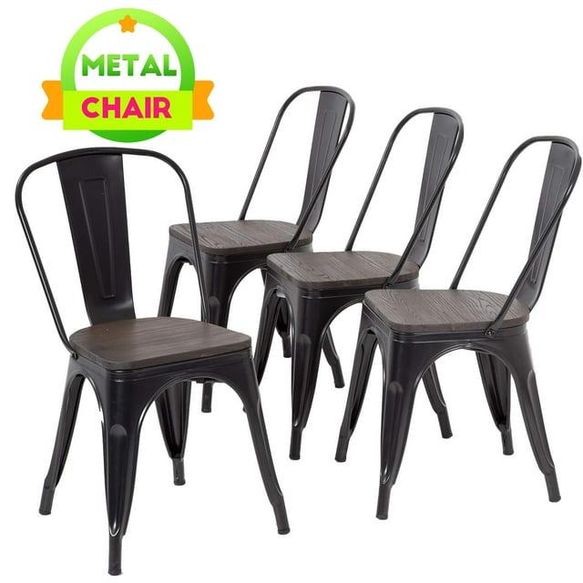 Metal Chairs Set of 4, Stackable Metal Patio Chairs 18 Inch Seat Height, Indoor/Outdoor Tolix Side Chair with Back, 330LBS Weight Capacity, Chic Kitchen Dining Chairs, Black