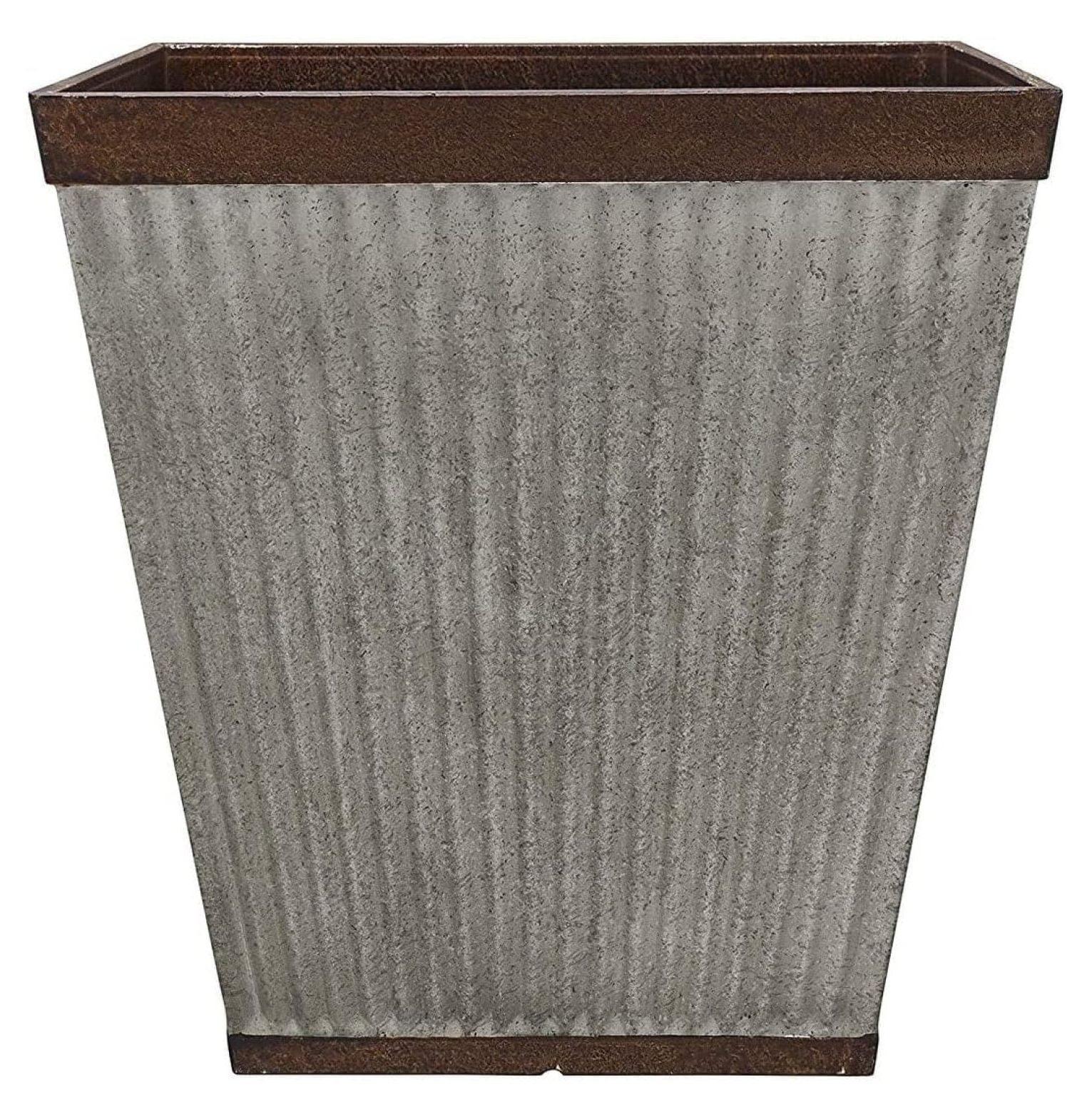 16" Rustic Galvanized Resin Square Planter