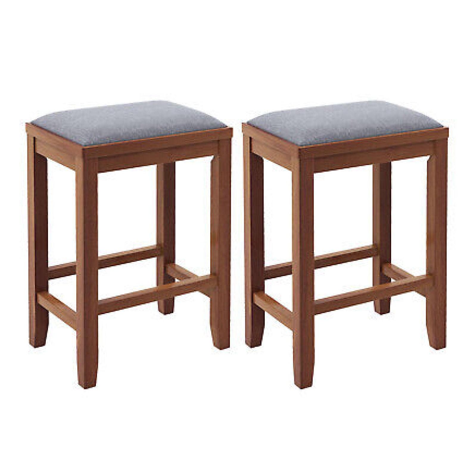 Brown Rubber Wood Backless Bar Stools with Upholstered Seat, Set of 2