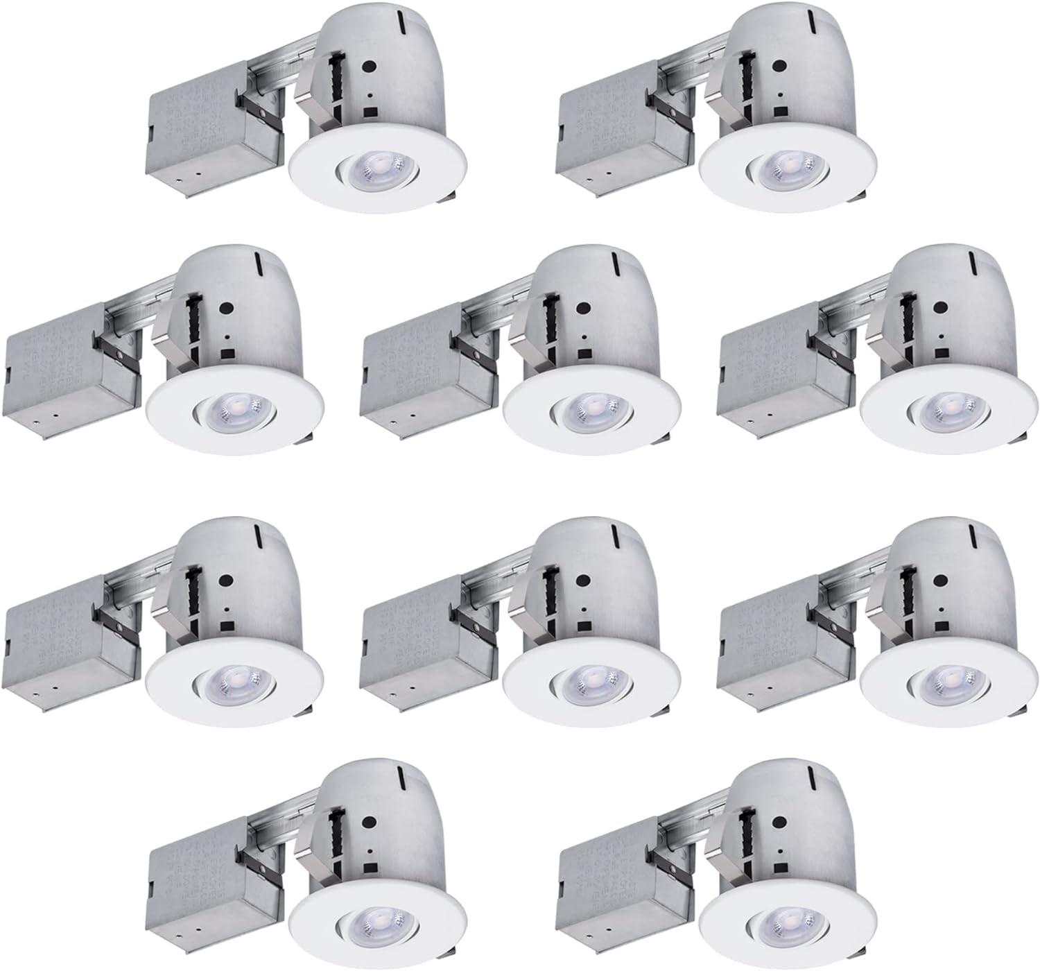 4'' White Adjustable Aluminum Recessed Lighting Kit, 10-Pack