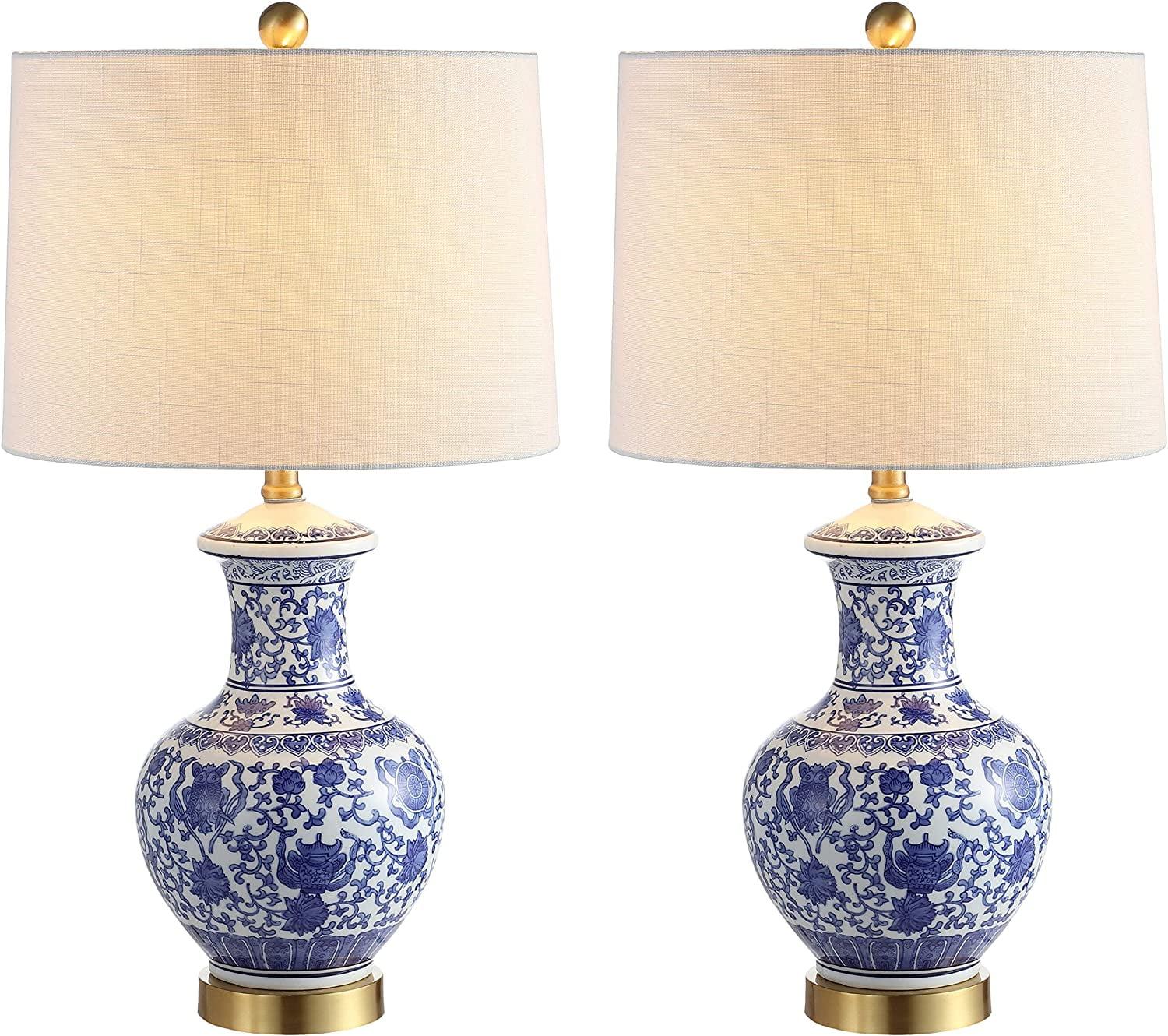 Jennifer 25.25" White and Blue Ceramic Metal Table Lamp Set