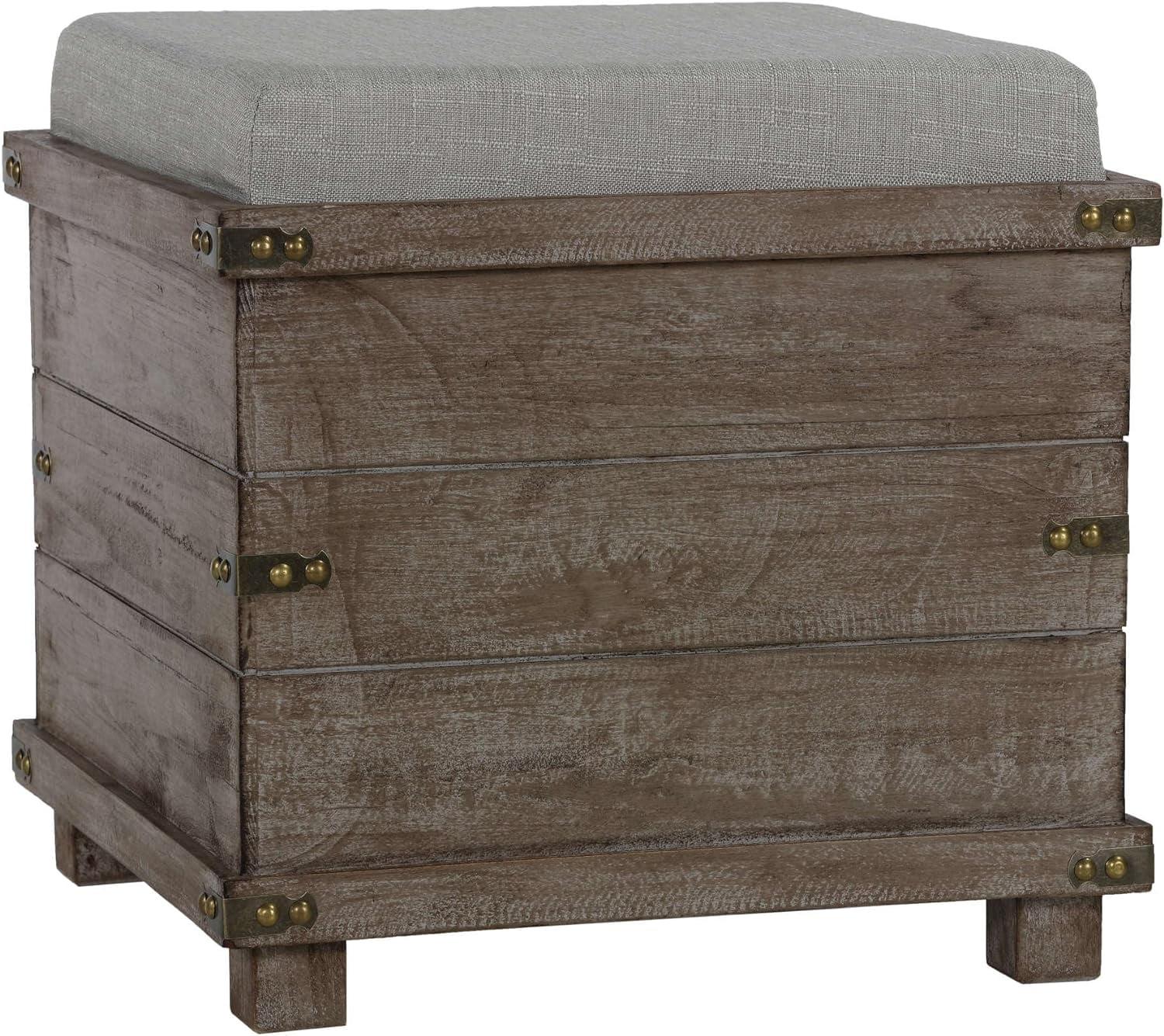 Rustic Weathered Driftwood & Light Grey Storage Ottoman