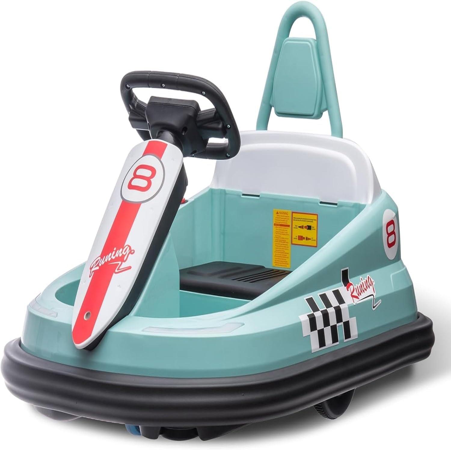 YUSAZENS 6V Electric Bumper Car for Toddlers, 360° Spin Ride-On Toy w/LED Lights, Music, Bluetooth, 2 Speeds, 1.9 MPH Max Speed, Green