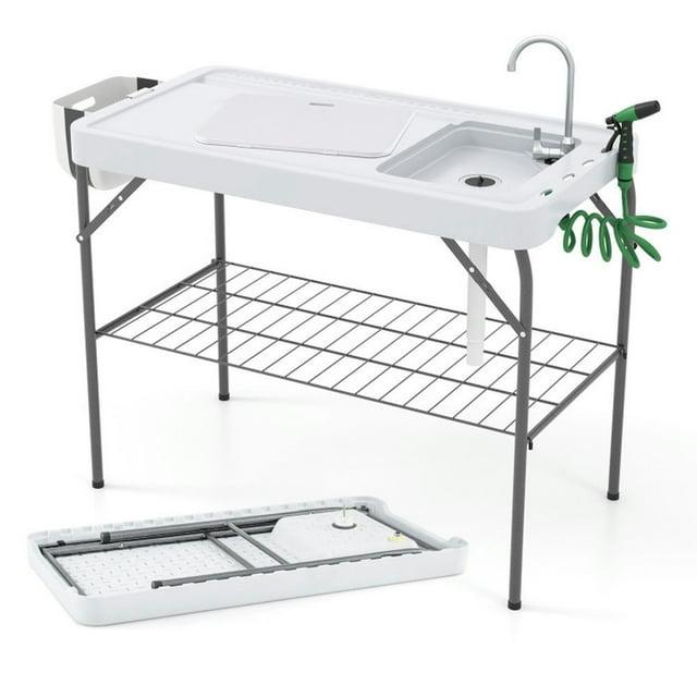 Kadyn 2 in 1 Folding Fish Cleaning Table with Sink and Faucet for Patio BBQ