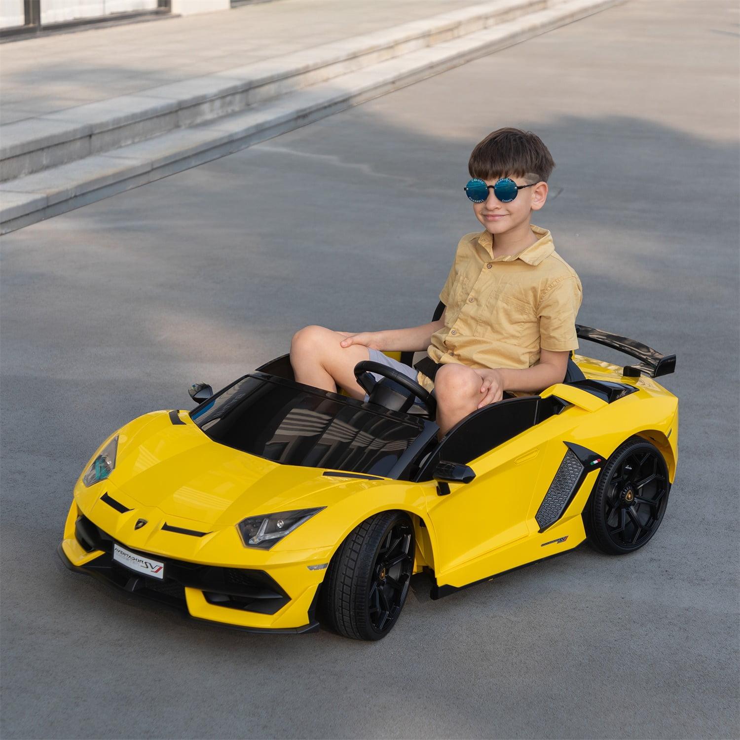 Tobbi 24V Lamborghini 2-seater Battery Powered Ride on with High/Low speed switch, Slow start function, Battery level display, MP3, USB, Light Drift Car for Kids 3-8