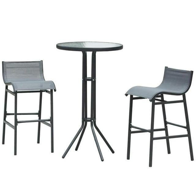 Outsunny 3 Piece Bar Height Outdoor Bistro Set for 2, Round Patio Pub Table 2 Bar Chairs with Comfortable Design & Durable Build, Charcoal Gray