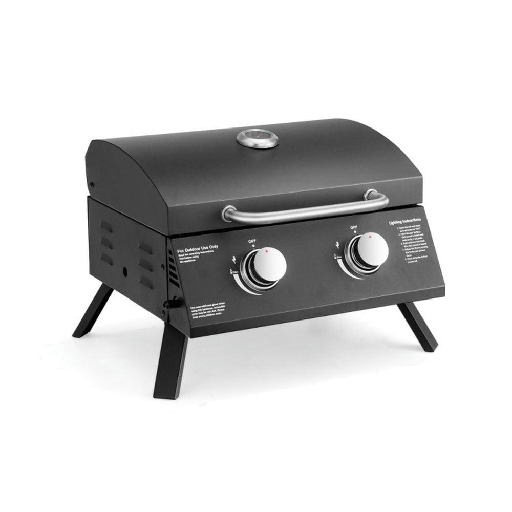 Black Stainless Steel 2-Burner Portable Propane Gas Grill with Thermometer