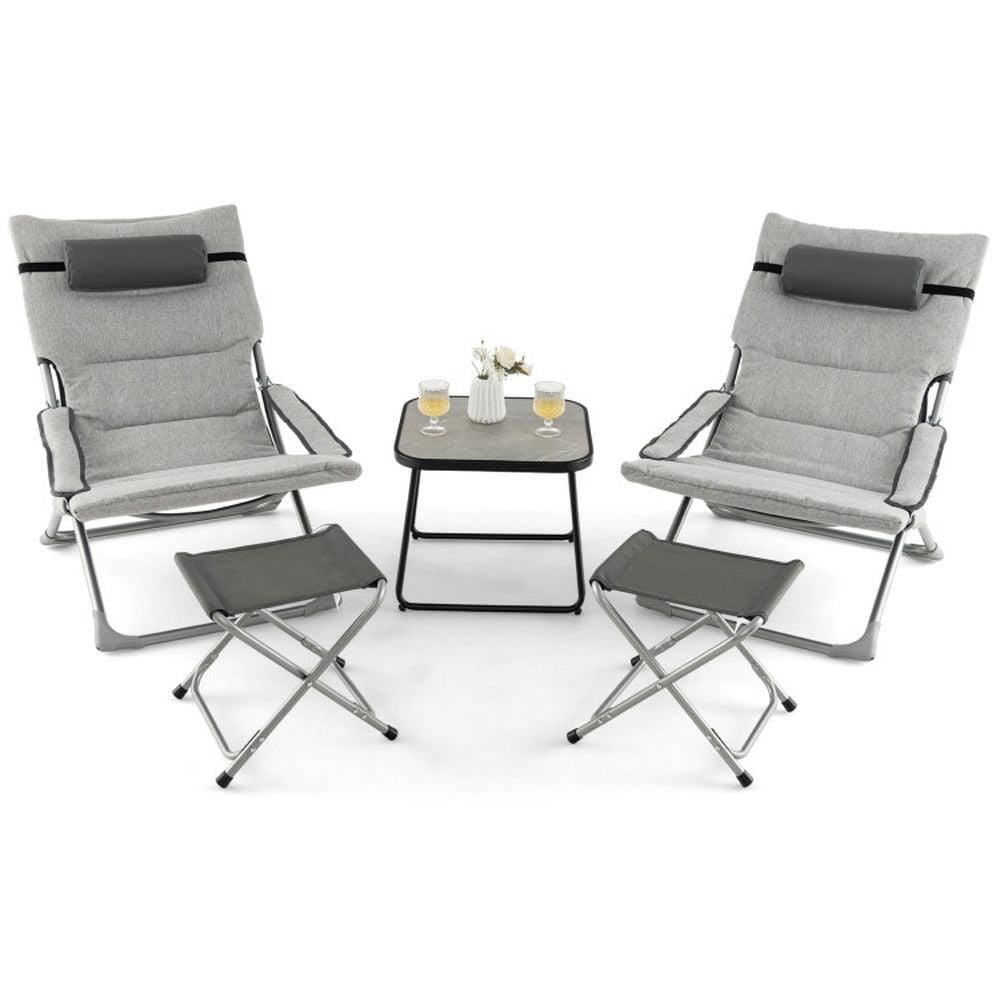 Topcobe 5-Piece Patio Sling Chair Set Folding Lounge Chairs with Footrests and Coffee Table, Outdoor Patio Lounge Chairs-Gray