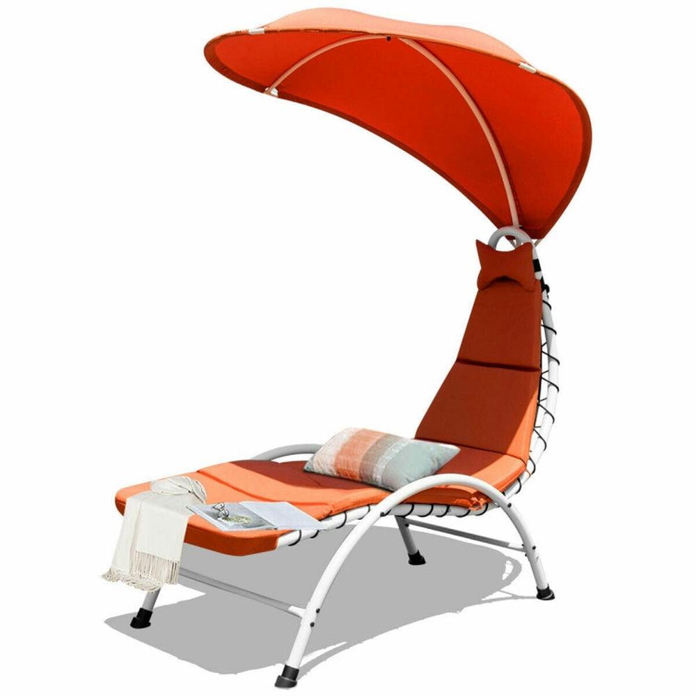 Costway Chaise Lounge Chair with Canopy Hammock Chair with Canopy Orange